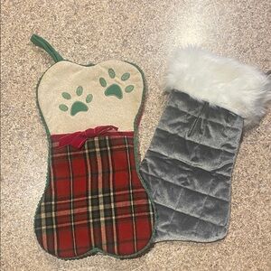 Plaid Dog Bone Stocking with Paw Prints